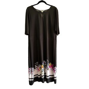 Christopher Banks Black and Floral Midi Dress Size XL
